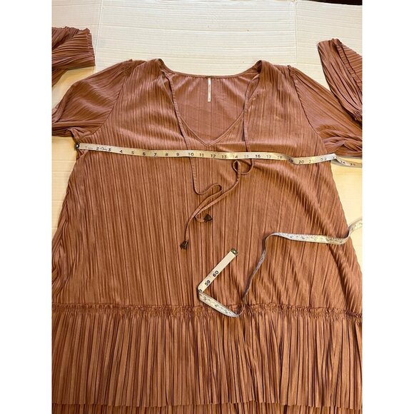 Free People "Cant Help It" Womens S Pullover Mini Dress -dusty pink Boho pleated - Picture 11 of 13